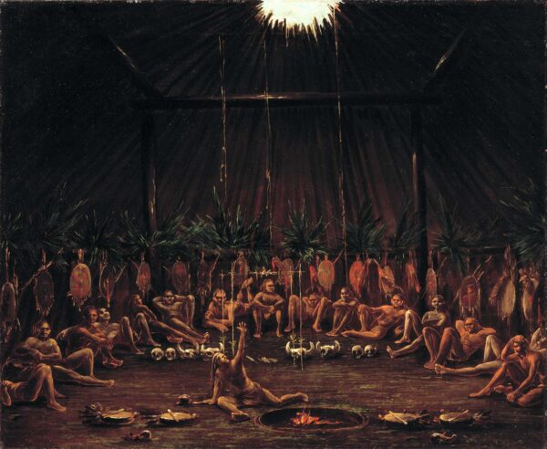 Interior View of the Medicine Lodge, Mandan O kee pa Ceremony by George Catlin, hand-painted oil painting reproduction