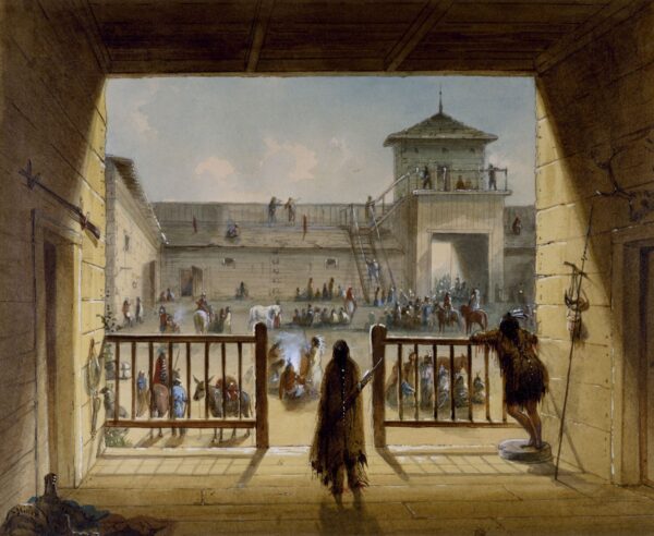 Interior of Fort Laramie by Alfred Jacob Miller, hand-painted oil painting reproduction
