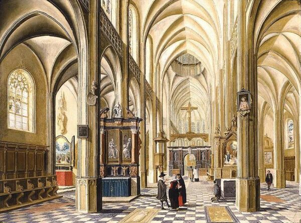 Interior of a Gothic Cathedral by Bartholomeus van Bassen, hand-painted oil painting reproduction
