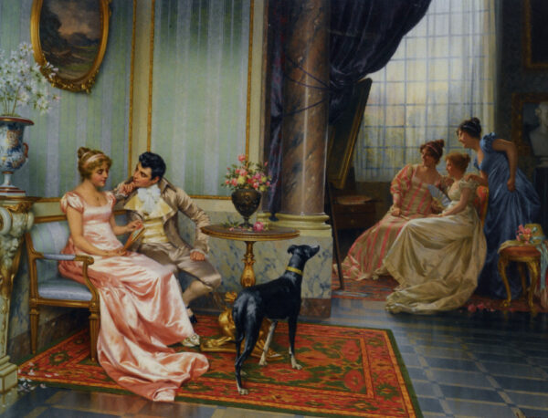 Interior with Elegant Figures by Vittorio Reggianini, hand-painted oil painting reproduction