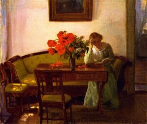 Interior with Red Popies by Anna Ancher, hand-painted oil painting reproduction