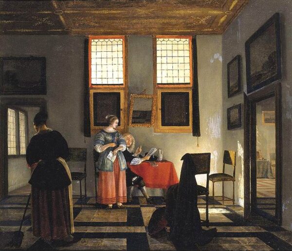 Interior with Seated Figures by Pieter Janssens Elinga, hand-painted oil painting reproduction