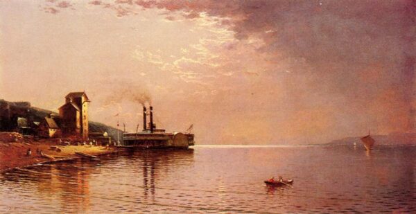 The Side-Wheeler ‘The City of St. Paul’ on The Missippippi River by Jasper Francis Cropsey, hand-painted oil painting reproduction