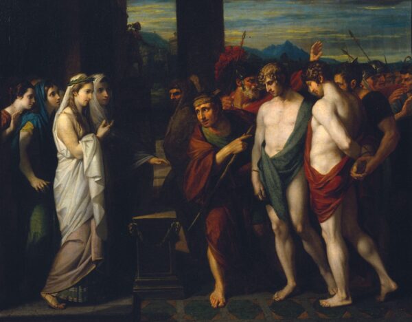 Pylades and Orestes Brought as Victims before Iphigenia by Benjamin West, hand-painted oil painting reproduction