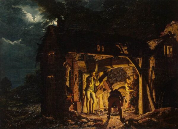 Iron Forge Viewed from Outside by Joseph Wright, hand-painted oil painting reproduction
