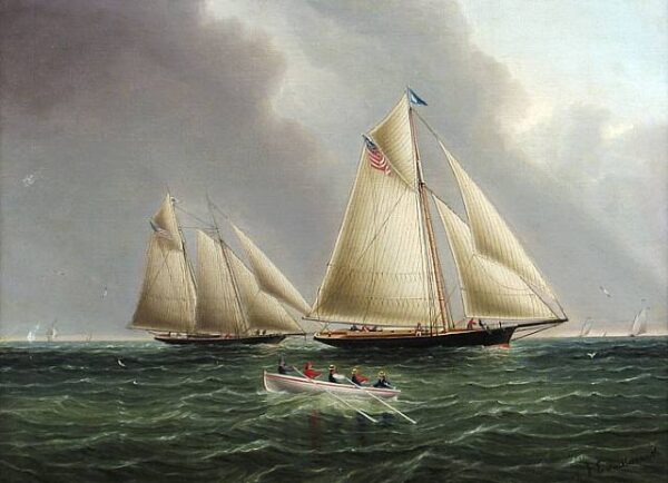 American Racing Yachts Off The East End Of Long Island by James E Buttersworth, hand-painted oil painting reproduction