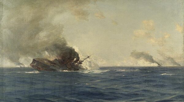 Sinking of The Scharnhorst at the Battle of the Falkland Islands by Thomas Jacques Somerscales, hand-painted oil painting reproduction