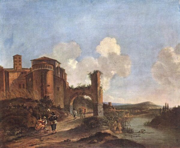 Italian Landscape with SS. Giovanni e Paolo in Rome by Jan Asselyn, hand-painted oil painting reproduction