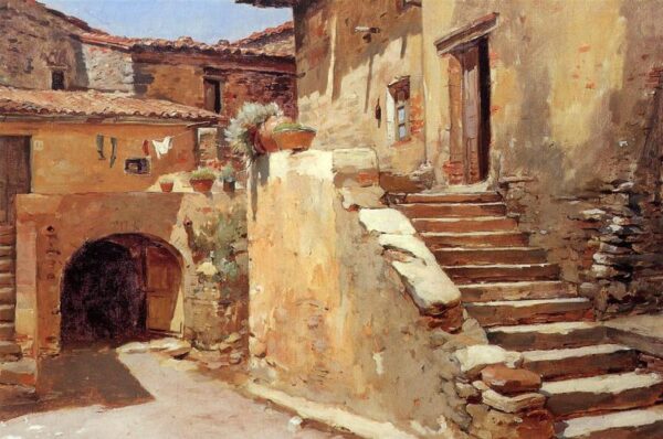 Italian Courtyard by Frank Duveneck, hand-painted oil reproduction