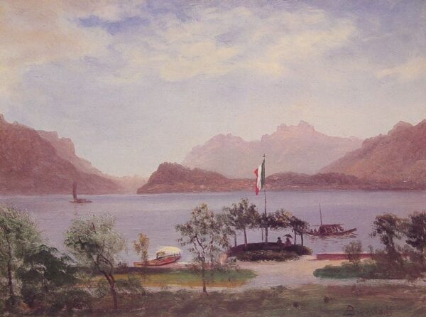 Italian Lake Scene by Albert Bierstadt, hand-painted oil painting reproduction