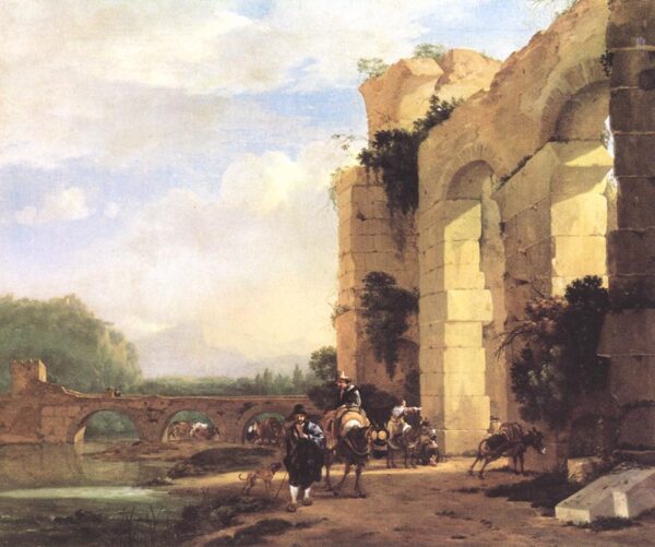 Italian Landscape with the Ruins of a Roman Bridge and Aqueduct by Jan Asselyn, hand-painted oil painting reproduction