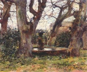 Italian Landscape with a Fountain by Theodore Robinson, hand-painted oil painting reproduction