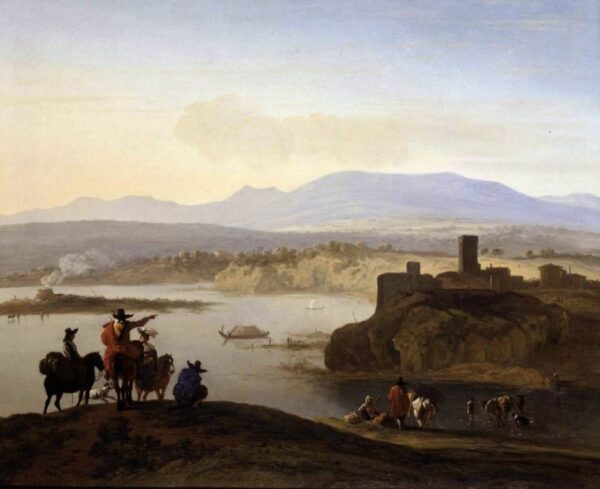 Italianate Landscape with Travellers on Horseback by Karel Dujardin, hand-painted oil painting reproduction