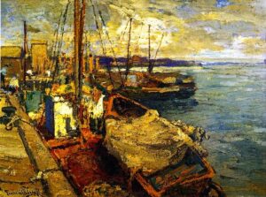Japanese Fishing Boats by Franz Bischoff, hand-painted oil painting reproduction