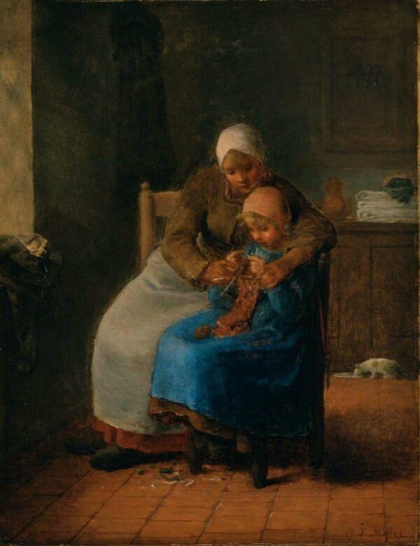 Knitting Lesson by Jean-François Millet, hand-painted oil painting reproduction