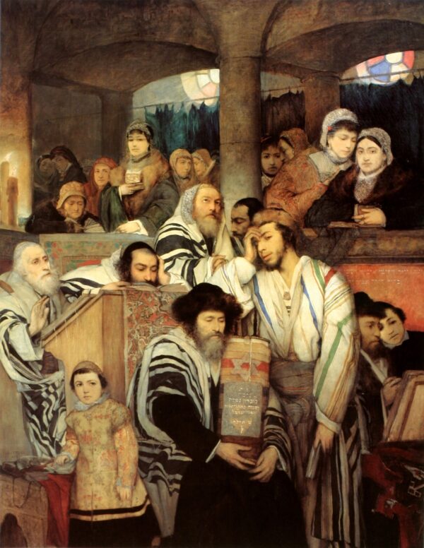 Jews Praying in the Synagogue on Yom Kippur by Maurycy Gottlieb, hand-painted oil reproduction