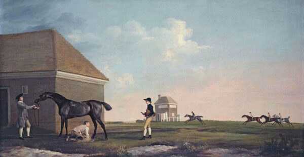 Gimcrack on Newmarket Heath, with a Trainer, a Stable-lad, and a Jockey by George Stubbs, hand-painted oil painting reproduction