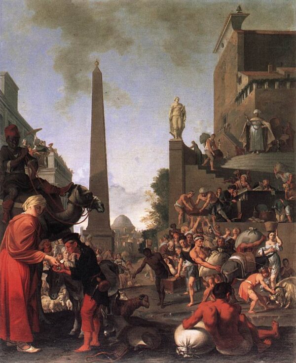 Joseph Selling Wheat to the People by Bartholomeus Breenbergh, hand-painted oil painting reproduction