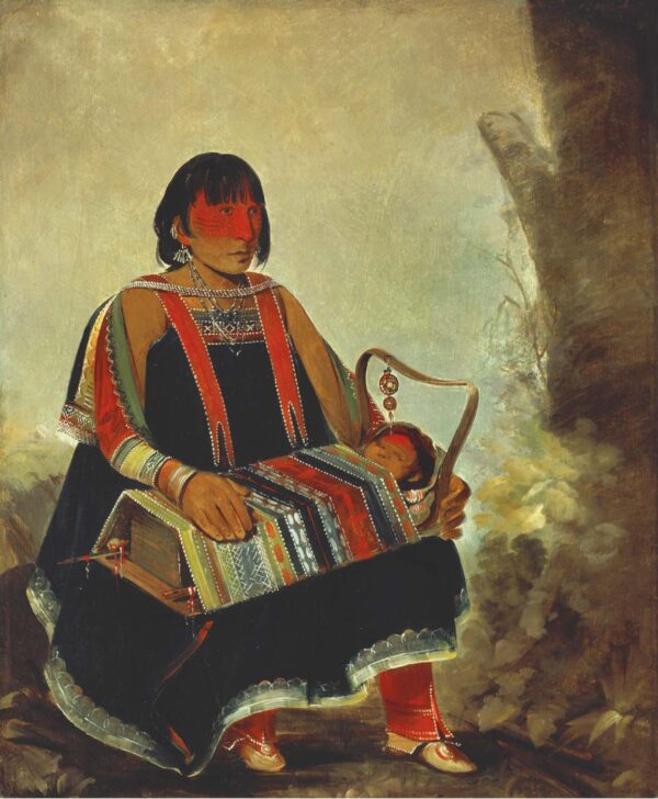 Ju ah kis gaw, Woman With Her Child in a Cradle by George Catlin, hand-painted oil painting reproduction