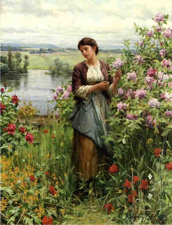 Julia Among the Roses by Daniel Ridgway Knight, hand-painted oil painting reproduction