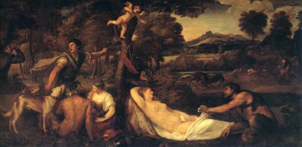 Jupiter and Anthiope by Titian, hand-painted oil painting reproduction