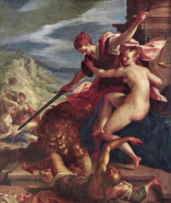 Victory of the Truth Under the Protection of Justice by Hans von Aachen, hand-painted oil painting reproduction