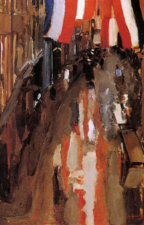 Kalverstraat with Flags by George Hendrik Breitner, hand-painted oil reproduction