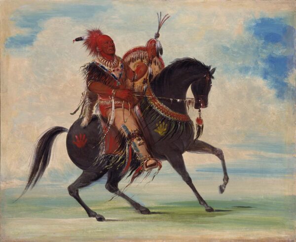 Kee o kuk, The Watchful Fox, Chief of the Tribe, on Horseback by George Catlin, hand-painted oil painting reproduction