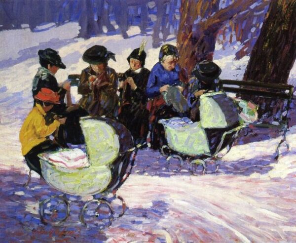 Knitting for the Soldiers – High Bridge Park by George Luks, hand-painted oil reproduction
