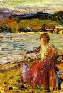 Kochel – Lady Seated by a Lakeside by Wassily Kandinsky, hand-painted oil painting reproduction