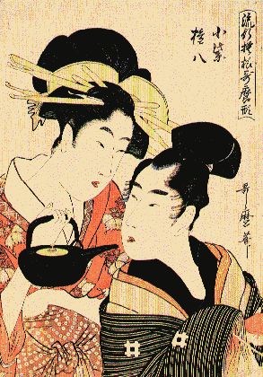 Komuraski and Gompachi by Kitagawa Utamaro, hand-painted oil reproduction