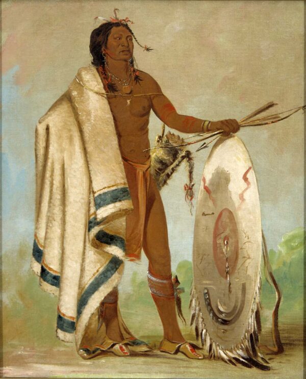 Kotz a to ah, Smoked Shield, a Distinguished Warrior by George Catlin, hand-painted oil painting reproduction