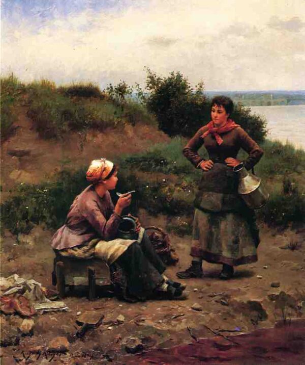 A Discussion Between Two Young Ladies by Daniel Ridgway Knight, hand-painted oil painting reproduction