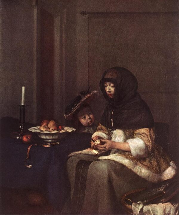 Lady Peeling An Apple by Gerard ter Borch, hand-painted oil painting reproduction
