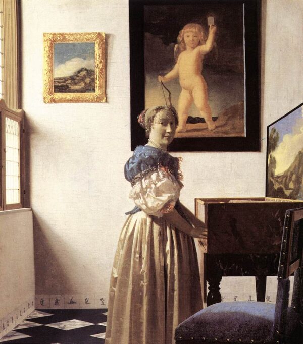 Lady Standing at a Virginal by Johannes Vermeer, hand-painted oil painting reproduction