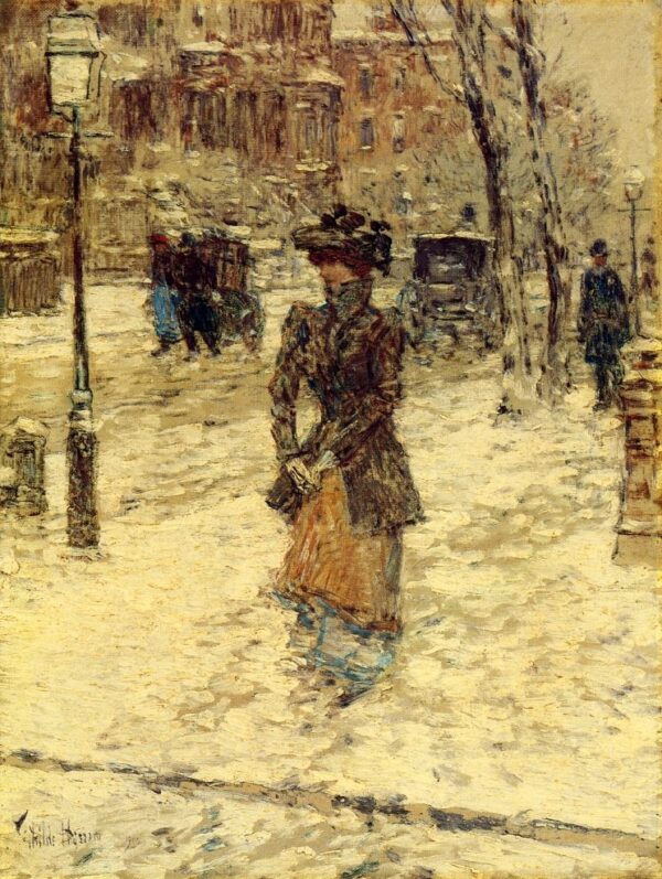 Lady Walking Down Fifth Avenue by Frederick Childe Hassam, hand-painted oil painting reproduction