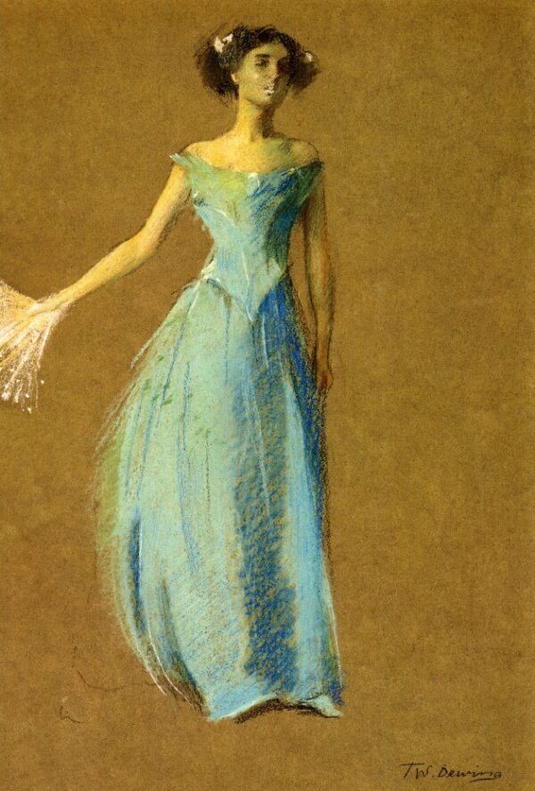 Lady in Blue Portrait of Annie Lazarus by Thomas Wilmer Dewing, hand-painted oil painting reproduction