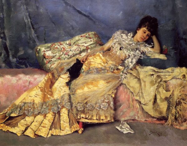 Lady on a Pink Divan by Julius LeBlanc Stewart, hand-painted oil painting reproduction