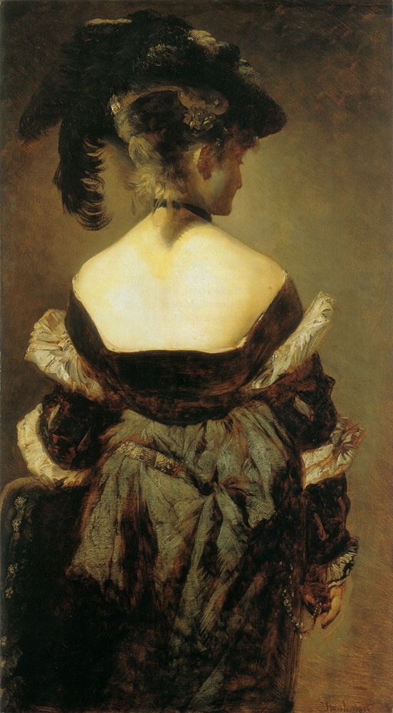 Lady with Feather Hat from Behind by Hans Makart, hand-painted oil reproduction