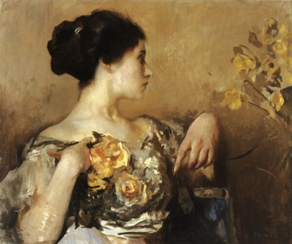 Lady with a Corsage by Edmund Tarbell, hand-painted oil painting reproduction