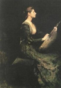 Lady with a Lute by Thomas Wilmer Dewing, hand-painted oil painting reproduction