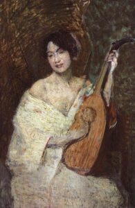 Lady with a Mandolin by Julian Alden Weir, hand-painted oil painting reproduction