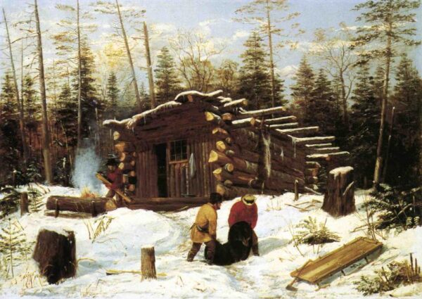 Bringing Home Game – Winter Shanty at Ragged Lake by Arthur Fitzwilliam Tait, hand-painted oil painting reproduction
