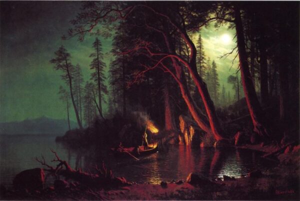 Lake Tahoe, Spearing Fish by Torchlight by Albert Bierstadt, hand-painted oil painting reproduction
