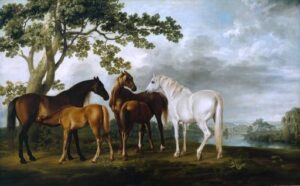 Mares And Foals In A River Landscape by George Stubbs, hand-painted oil painting reproduction