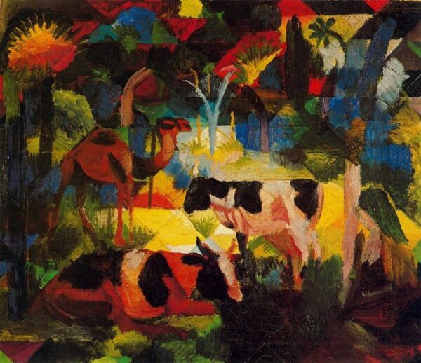 Landscape With Cows And A Camel by August Macke, hand-painted oil painting reproduction