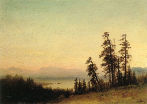 Landscape With Deer by Albert Bierstadt, hand-painted oil painting reproduction