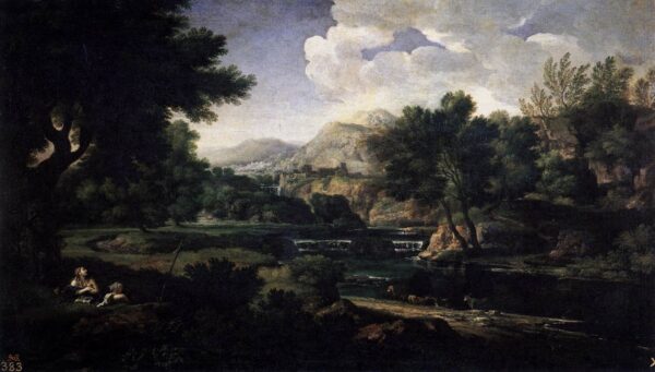 Landscape with Magdalen Worshipping the Cross by Gaspard Dughet, hand-painted oil painting reproduction