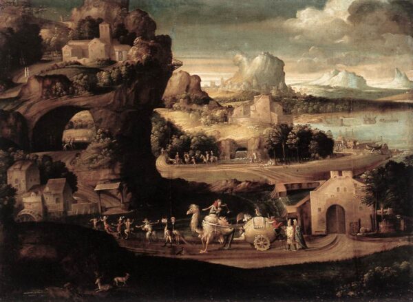 Landscape with Magicians by Girolamo da Carpi, hand-painted oil painting reproduction