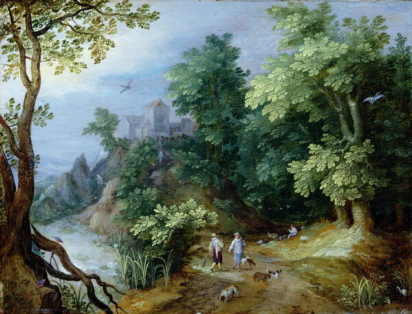 Landscape with Sportsmen and Dogs by Paul Bril, hand-painted oil painting reproduction
